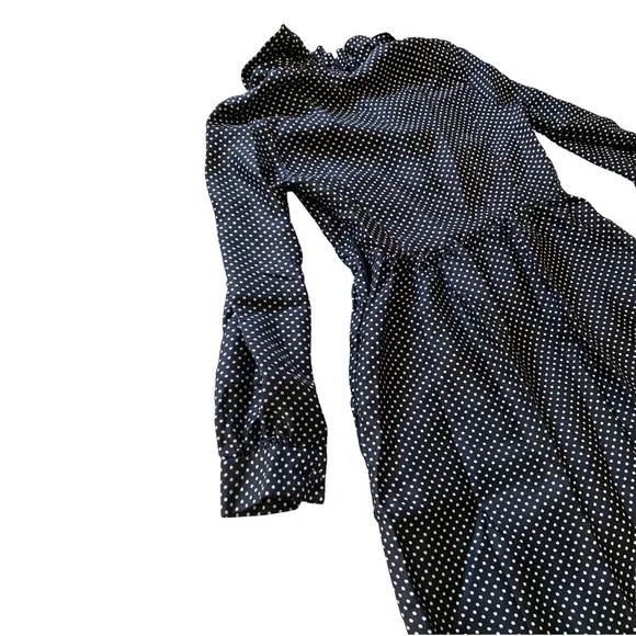Vintage 1990's J. Crew Babydoll Black White Polka Dot Ruffle Long Sleeve Dress 0 - Picture 11 of 14